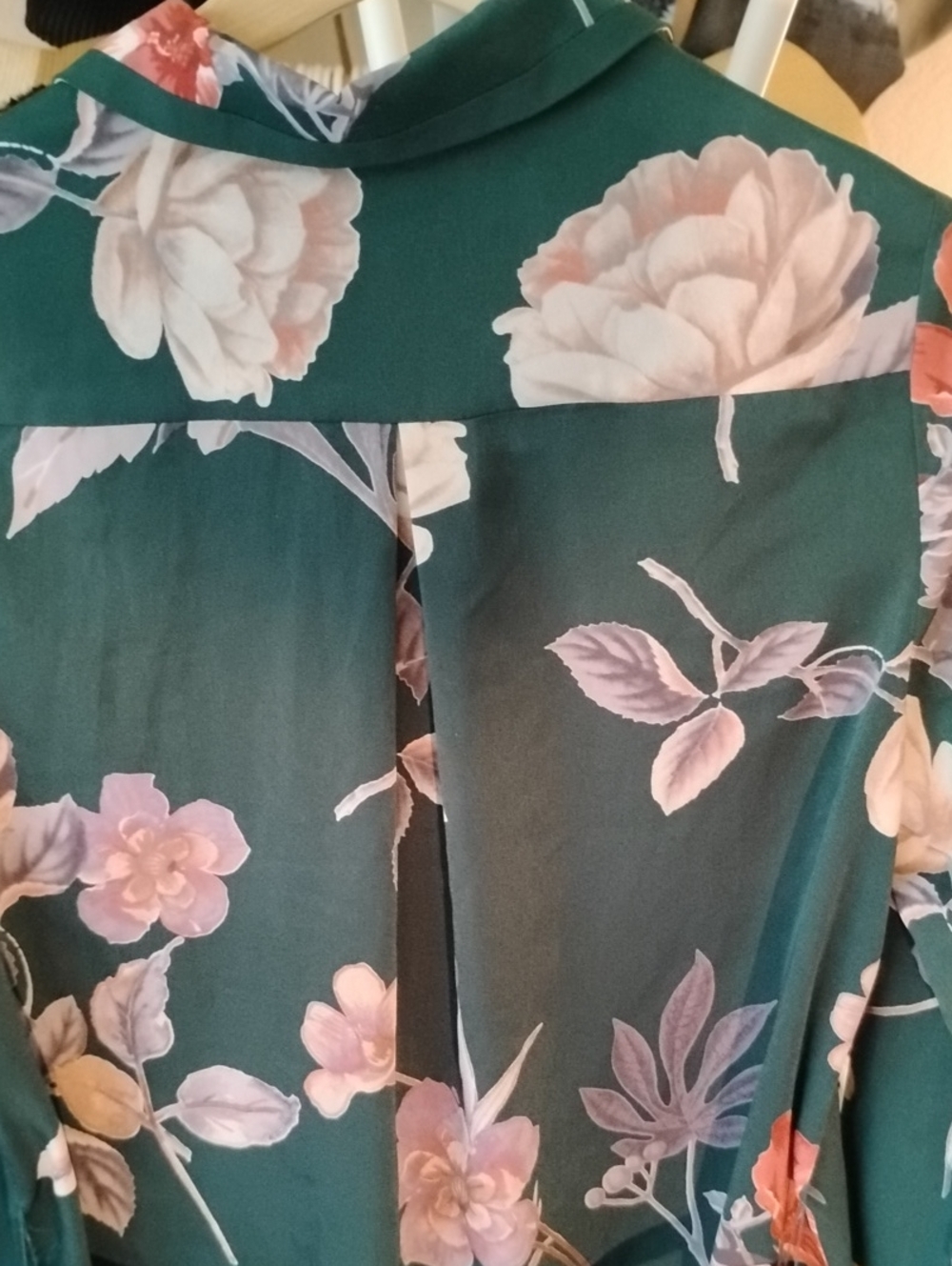 Tie-Waist Dark Green Shirt Dress With Ruffle Hem - Picture 10 of 11